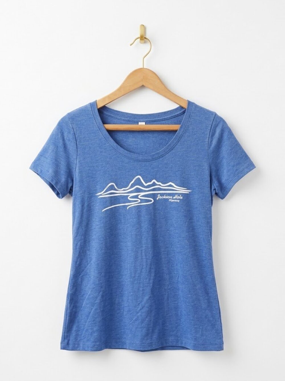 Jackson Hole T-Shirt Size Large Blue Scoop Neck Grand Tetons Snake River
